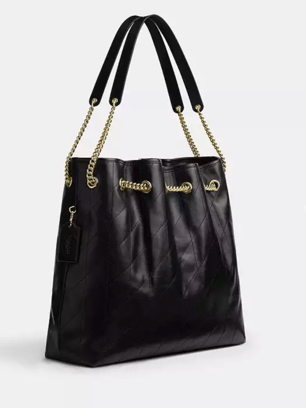 Coach Black Quilted Leather Shoulder Hobo with Gold Chain Trim (Evelyn Large) - Picture 5 of 10